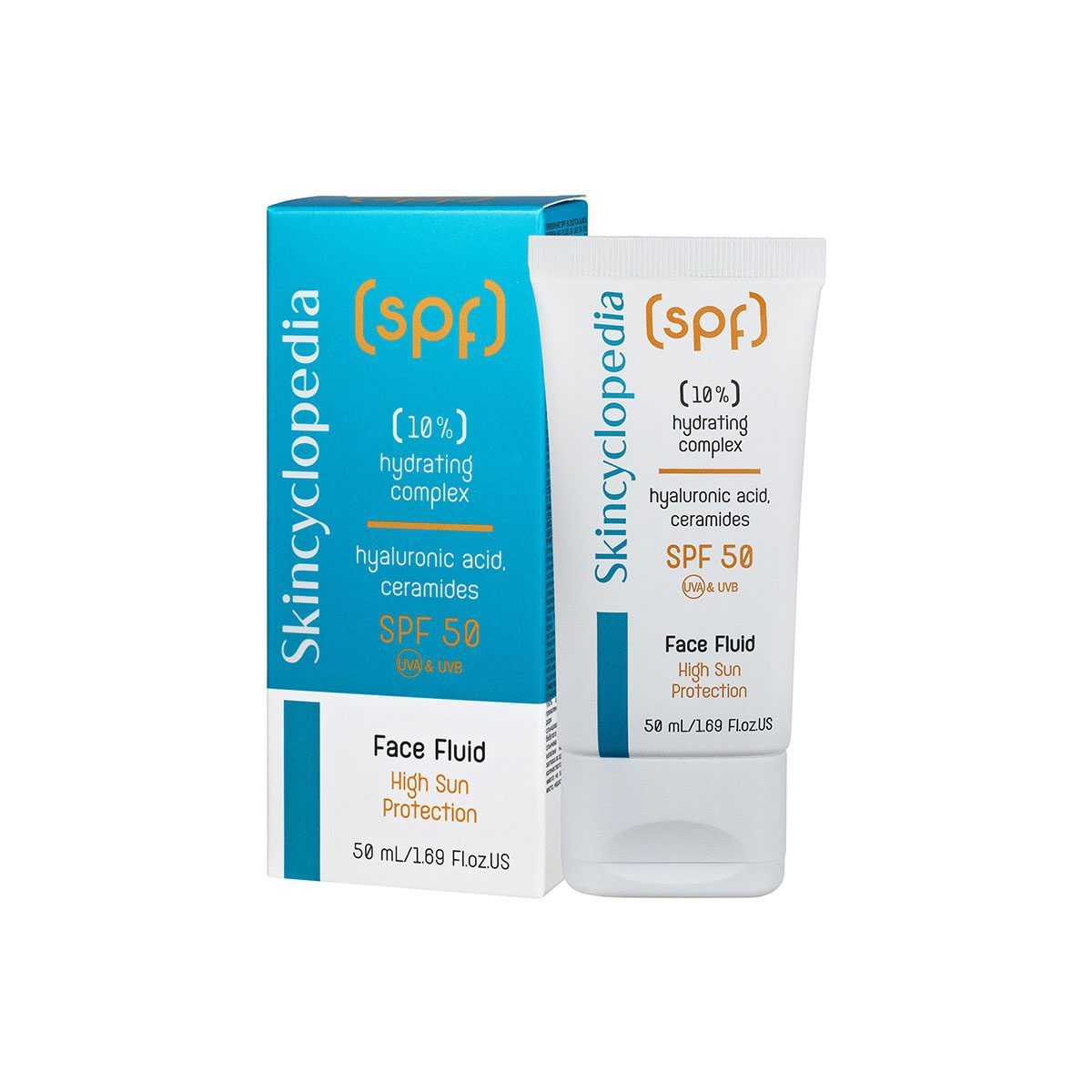 Zonnebrand gezicht fluid  met SPF50 - verjongt de huid - ceramiden- hyaluronzuur 50ml