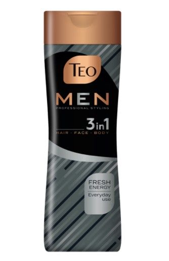 Teo Men 3in1 douchegel - shampoo en gezicht reiniger  met eiwitten - frisse geur 350 ml