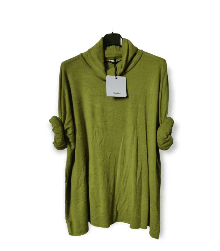 Luchtige wollen col trui voor dames - zachte trui in GROEN kleur - maat 42/44