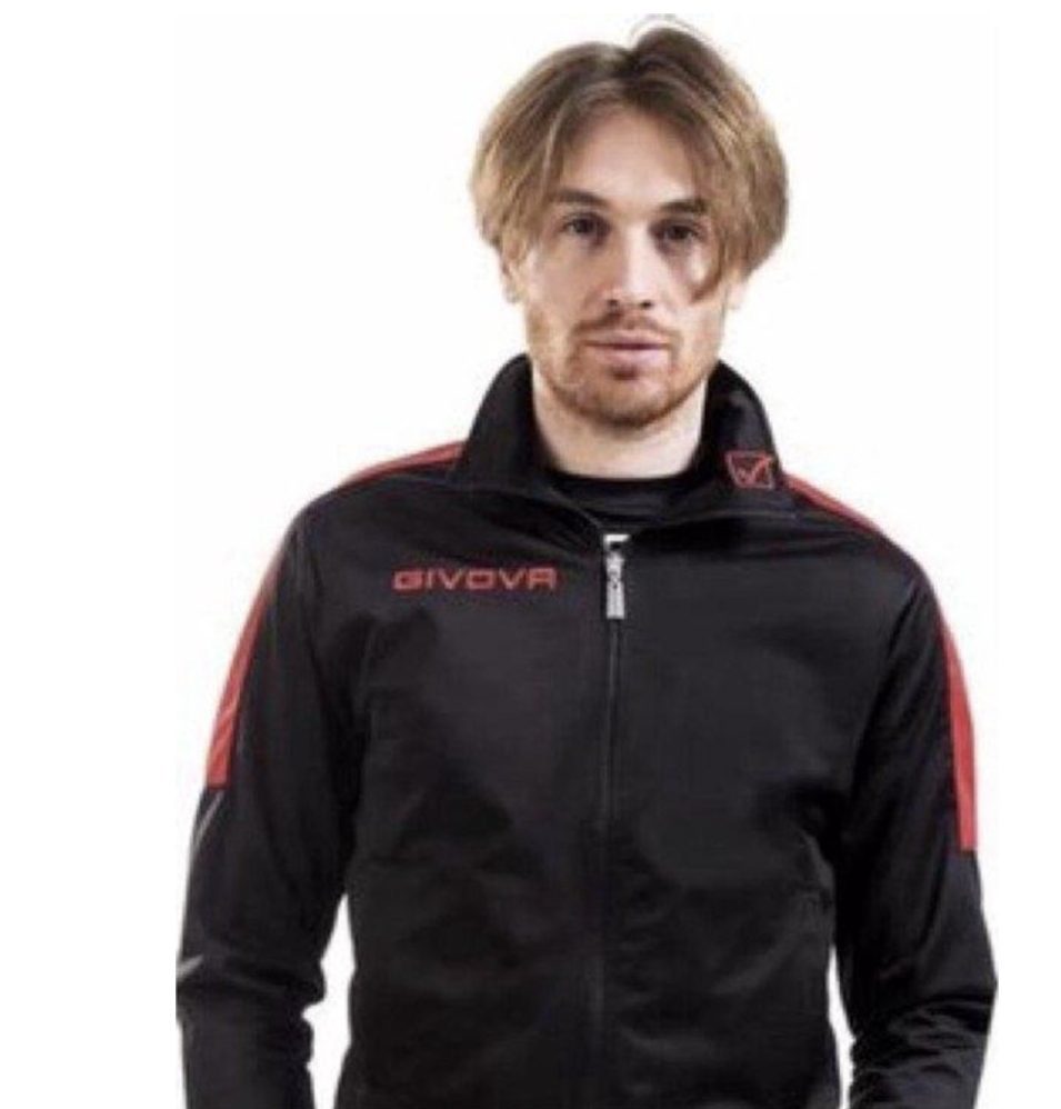 Givova sport training pak met vest en rits - broek met zijzakken, in ZWART ROOD kleur - maat XL