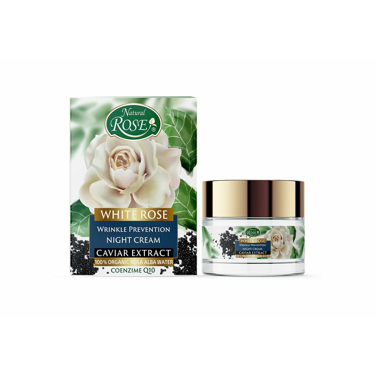 Natuurlijke prachtige nacht creme met witte roos en zwarte kaviaar - 30+- zijdezachte textuur - gladde huid 50ml