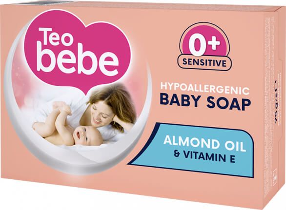 Twee stuks Teo Bebe Baby crème zeep met amandelextract 0+ maanden 2x75 g