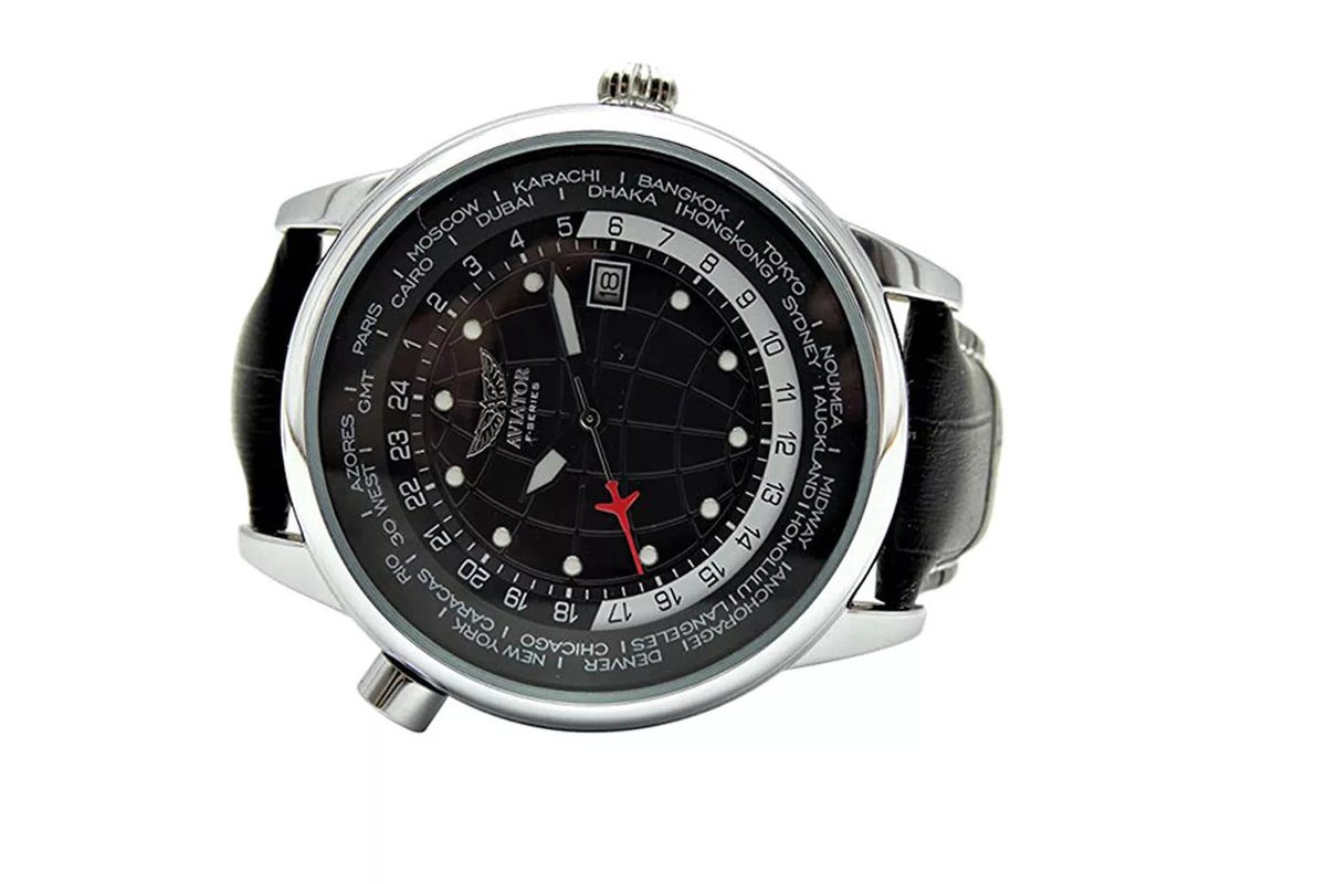 Aviator heren horloge - 3ATM - leren armband - diverse functionaliteit - AVW6975G354 - Afbeelding 3