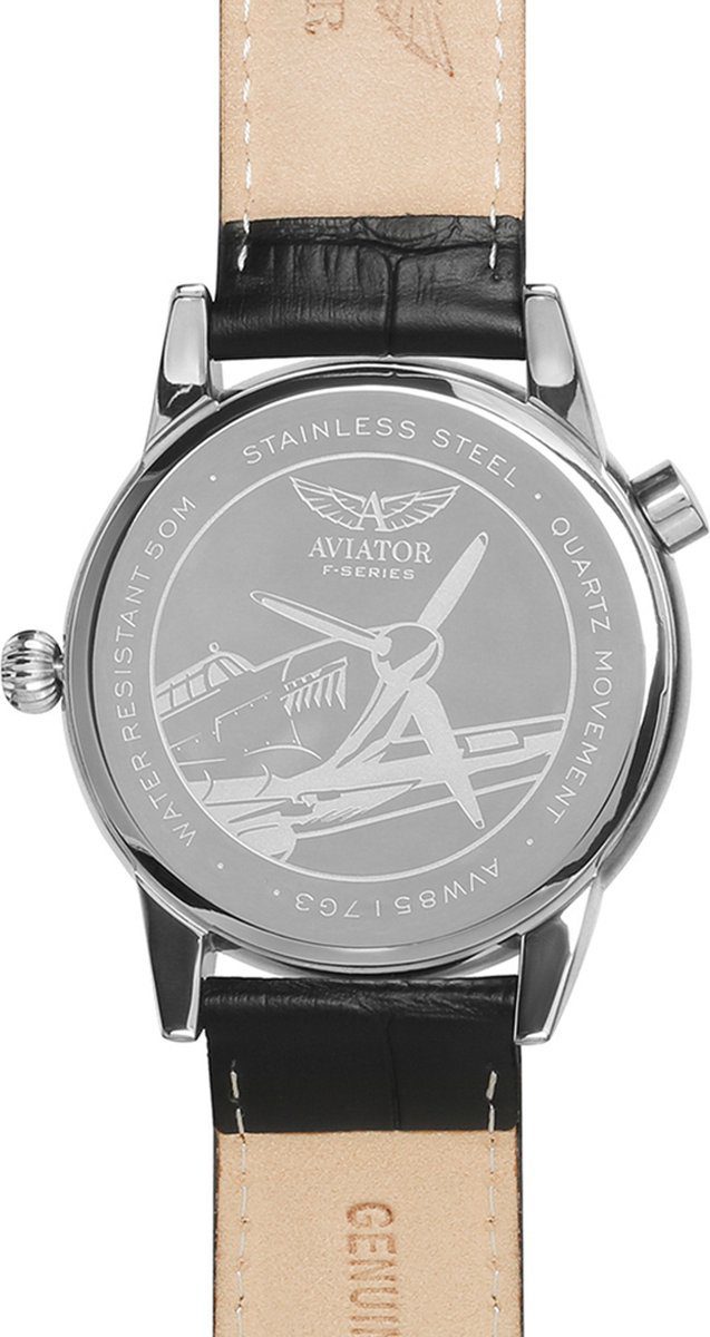 Aviator heren horloge - 3ATM - leren armband - diverse functionaliteit - AVW6975G354 - Afbeelding 4