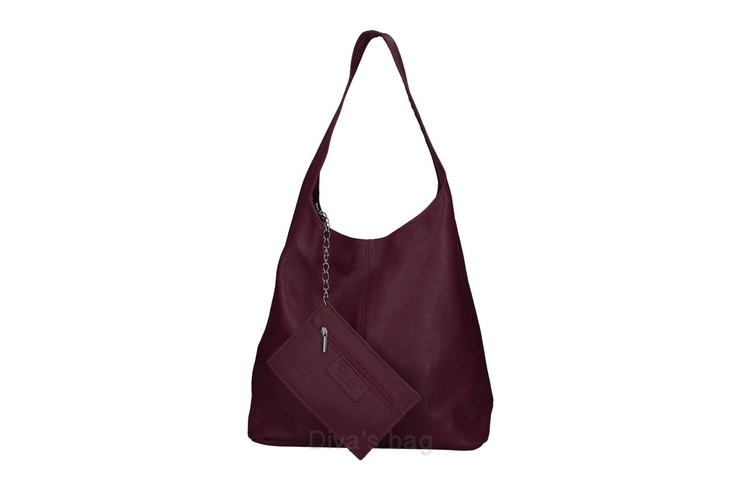 Grote Lederen schoudertas met suède binnen kant - ritssluiting - extra tasje - kleur WIJN ROOD