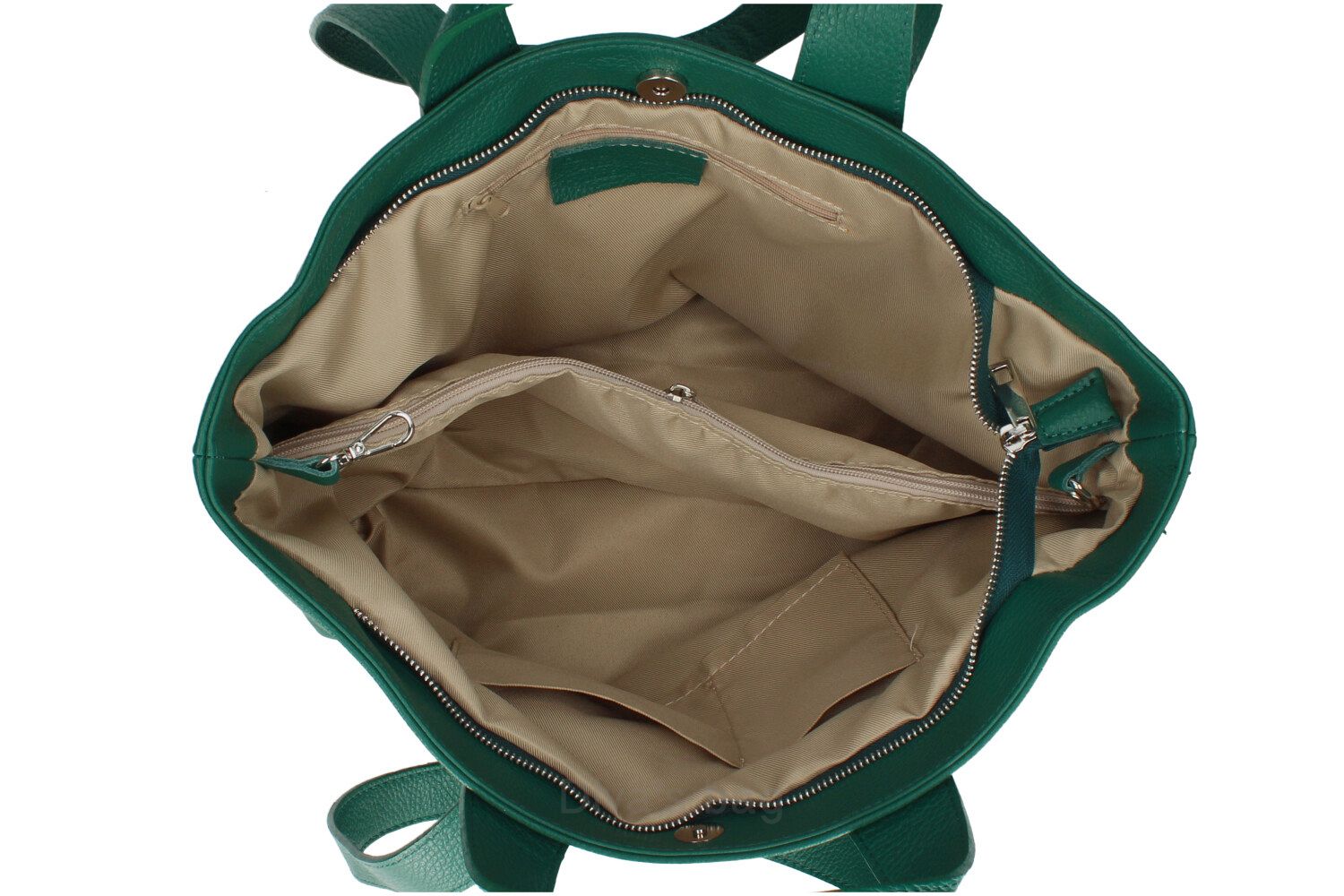 MAXI leren tas - hand vatten - dubbele vakken - zakje voor mobieltje - MILITAIR GROEN kleur - Afbeelding 3