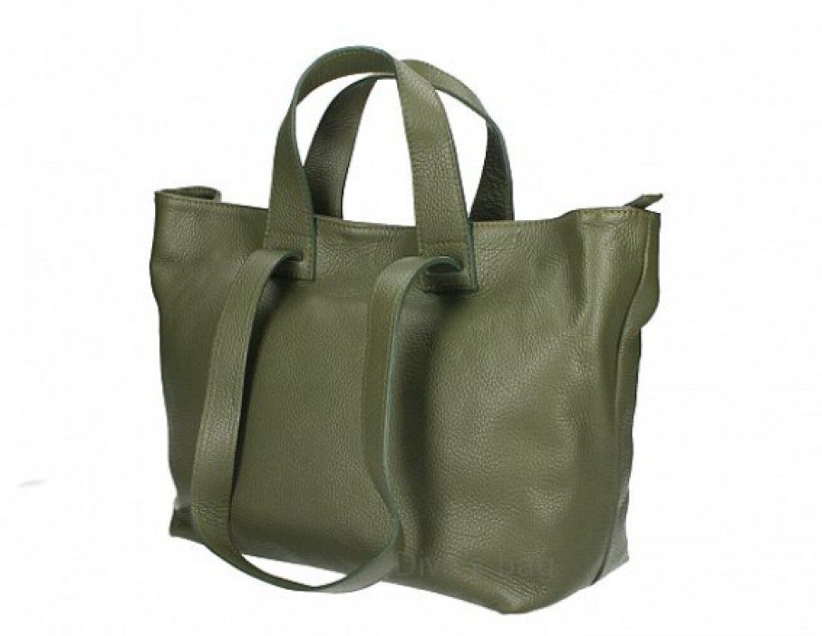 MAXI leren tas - hand vatten - dubbele vakken - zakje voor mobieltje - MILITAIR GROEN kleur