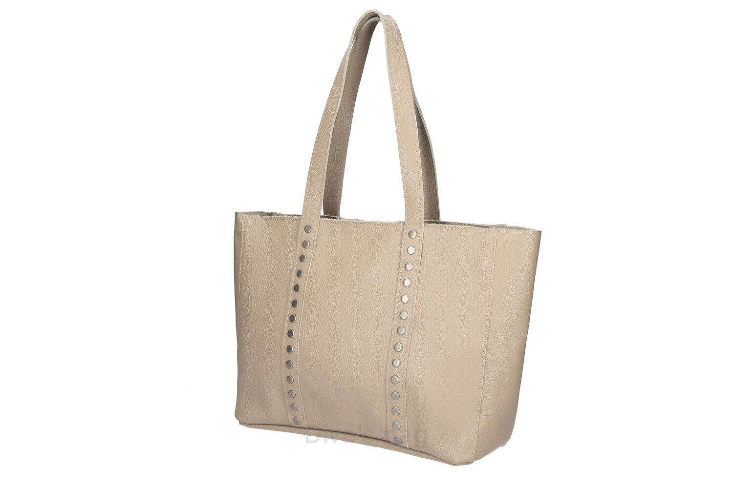 Maxi leren tas met messing studs - brede schouderband - shopper - kleur BEIGE