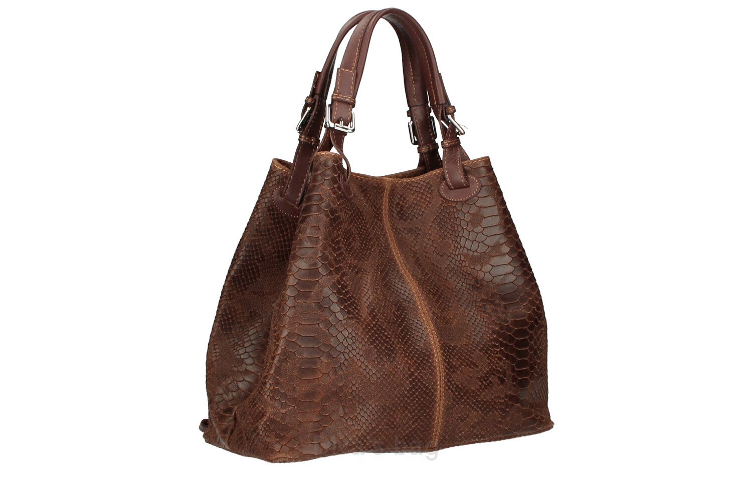 100% leren tas - Python Print Leer - vakje voor mobiel - verstelbare schouder band - TAUPE kleur - Afbeelding 2