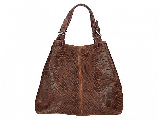 100% leren tas - Python Print Leer - vakje voor mobiel - verstelbare schouder band - BRUIN kleur - Afbeelding 2