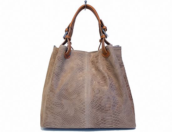 100% leren tas - Python Print Leer - vakje voor mobiel - verstelbare schouder band - TAUPE kleur