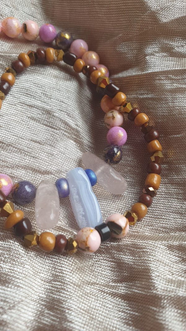 Kleurige jade met Chalcedoon en Rozenkwarts en gratis armbandje - Afbeelding 3