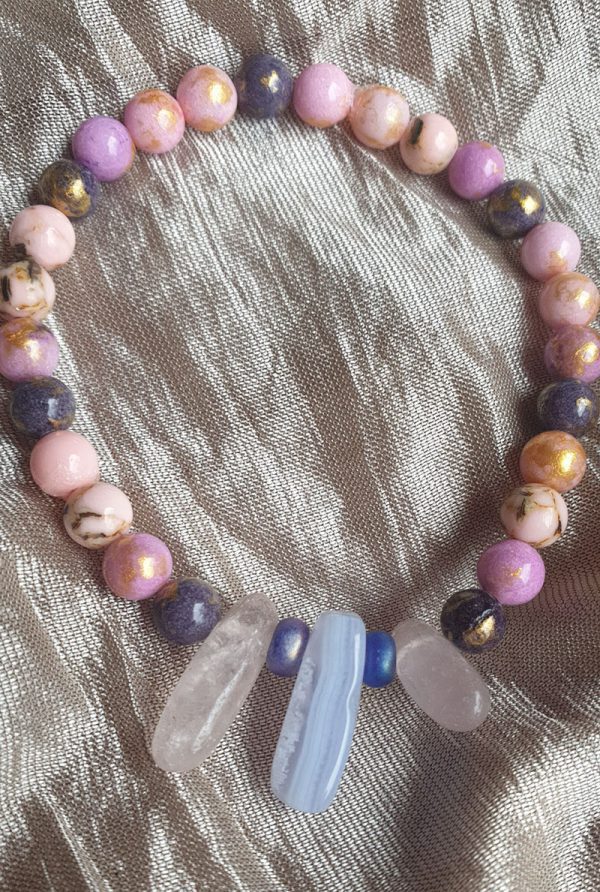 Kleurige jade met Chalcedoon en Rozenkwarts en gratis armbandje - Afbeelding 2