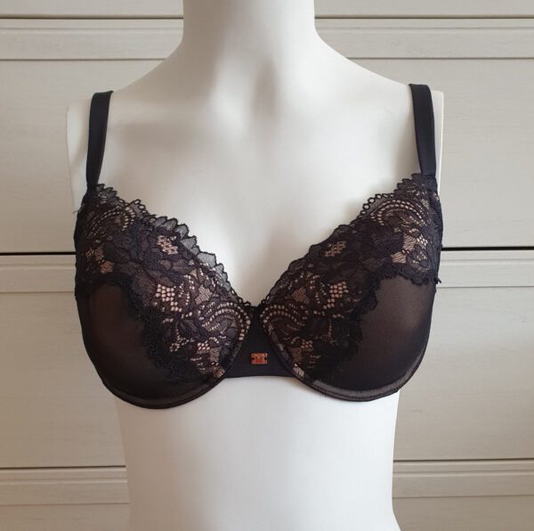 Lormar Italiaanse lingerie satijnen zachte beha ZWART, Maat 80C - Afbeelding 3