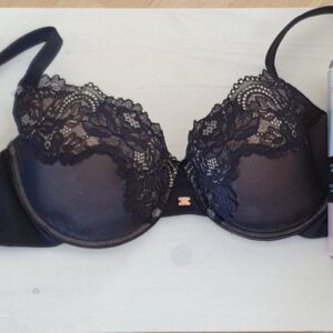 Lormar Italiaanse lingerie satijnen zachte beha ZWART, Maat 80C