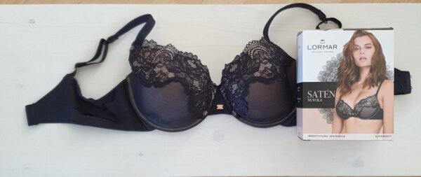 Lormar Italiaanse lingerie satijnen zachte beha ZWART, Maat 80C - Afbeelding 2
