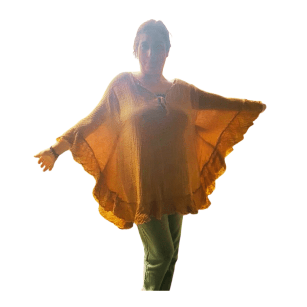 Prachtige katoenen boho tuniek met vleermuis mouwen - v-hals - strand - kleur CAMEL - maat 42-46 - Afbeelding 3