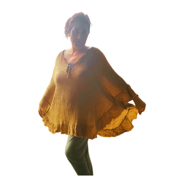 Prachtige katoenen boho tuniek met vleermuis mouwen - v-hals - strand - kleur CAMEL - maat 42-46 - Afbeelding 2