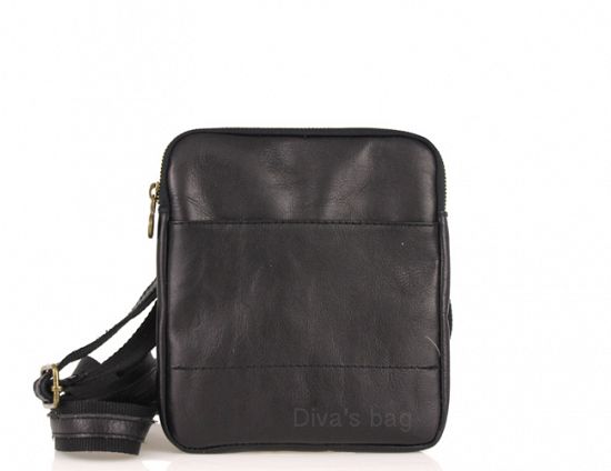 Heren Tas Van Echt Leer Met Ritssluiting En Schouderband - binnen voering kleur ZWART