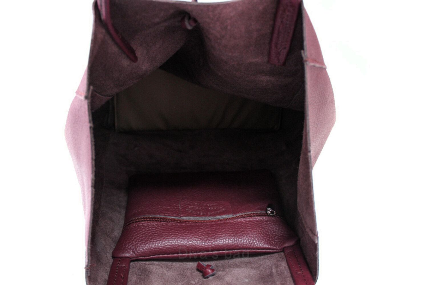 Puur leren tas - shopper - grote schouder tas - dames tas- DONKER ROOD kleur - Afbeelding 4