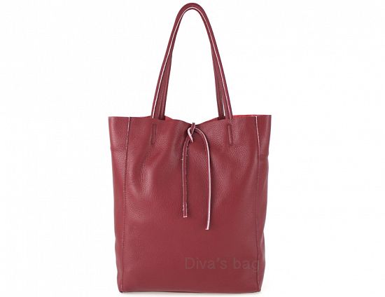 Puur leren tas - shopper - grote schouder tas - dames tas- DONKER ROOD kleur