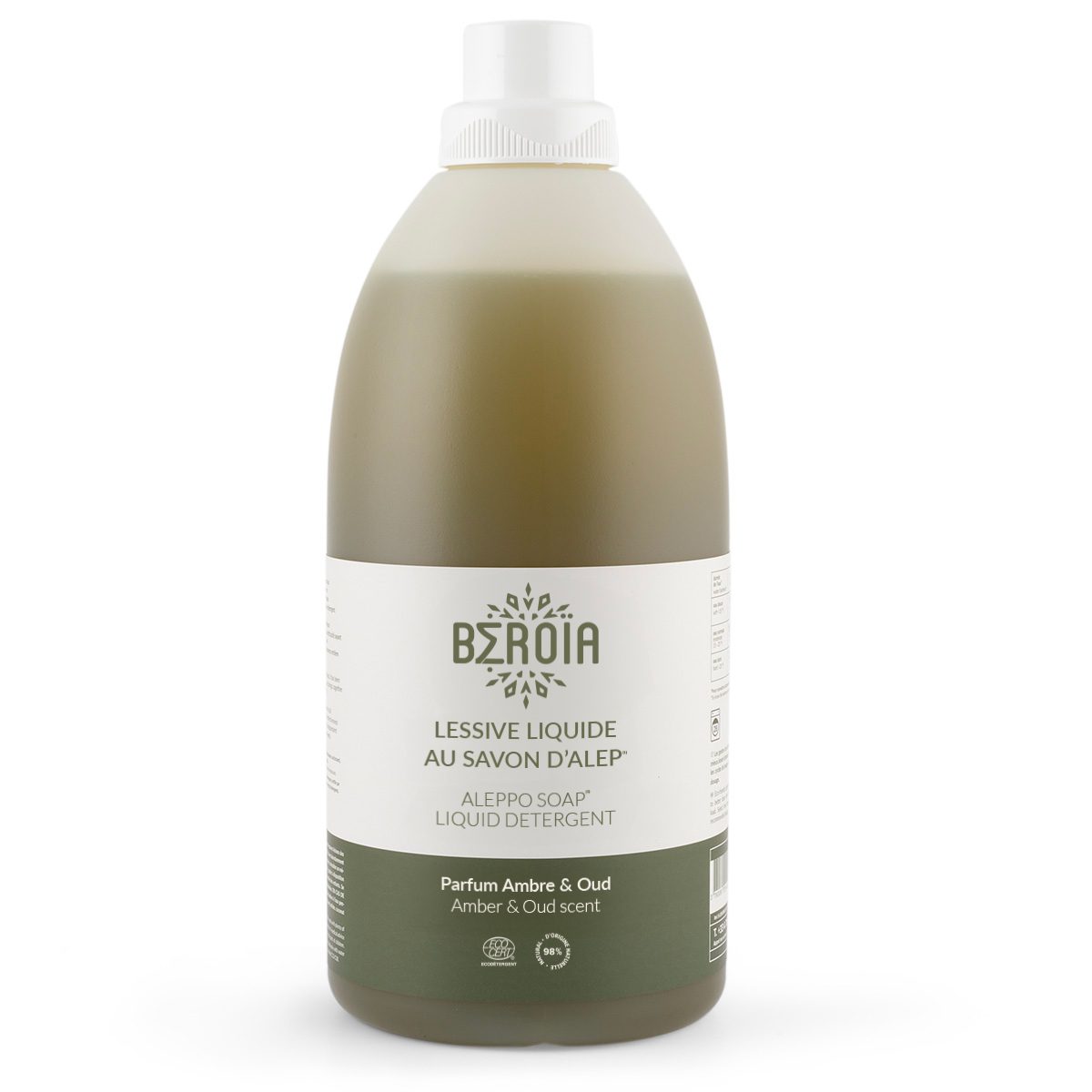 Ecologische Vloeibare wasmiddel met Aleppozeep en Amber Oud geur – schoon textiel - verzacht kleding - 2L