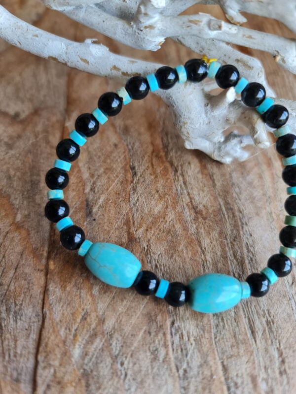 Handgemaakte edelsteen armband Onyx en Turquoise - mannen en vrouwen extra breed - Afbeelding 2