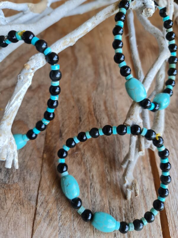 Handgemaakte edelsteen armband Onyx en Turquoise - mannen en vrouwen extra breed - Afbeelding 3