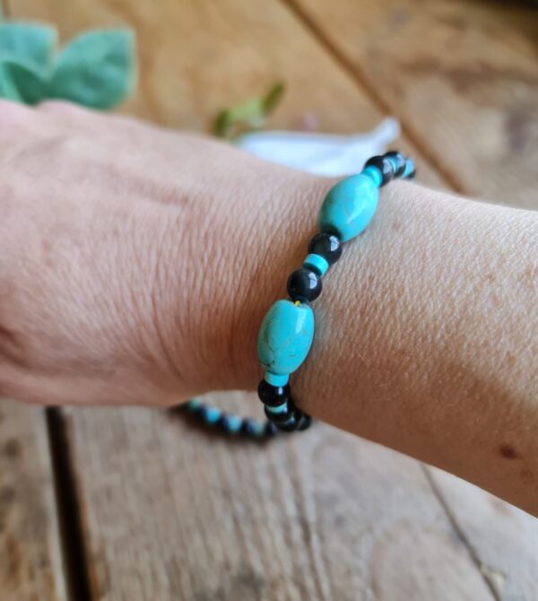 Handgemaakte edelsteen armband Onyx en Turquoise - mannen en vrouwen extra breed - Afbeelding 4