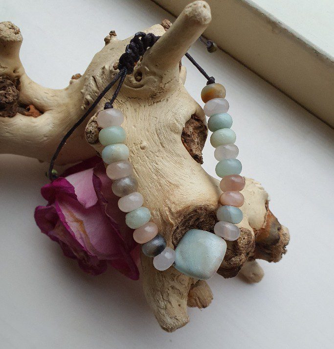 Handgemaakte edelsteen armband - Amazoniet vierkante kraal - boho armband voor dames
