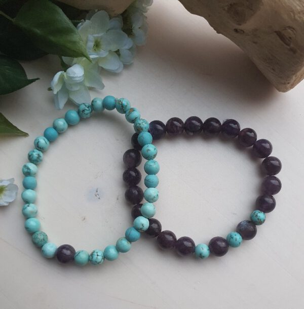 Handgemaakte dubbel armband van edelsteen, sieraden van Amethist en Chinese Turquoise 2st