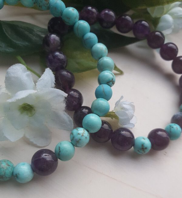 Handgemaakte dubbel armband van edelsteen, sieraden van Amethist en Chinese Turquoise 2st - Afbeelding 3