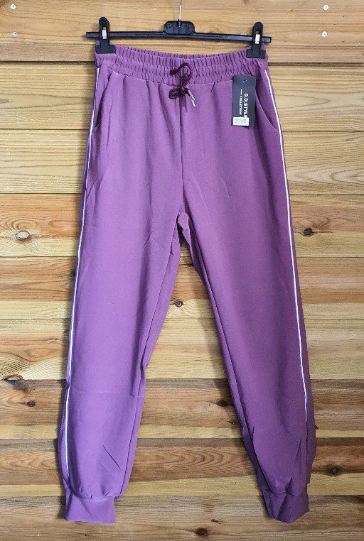 Sport broek voor dames vrouwen met zijzakken, PAARS kleur, band aan zijkanten, stretch broek Maat S/M