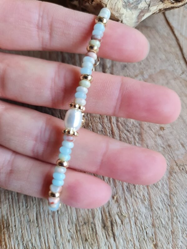 Handgemaakte edelsteen armband van Aquamarijn en parel - blauwe tinten 1st - Afbeelding 3
