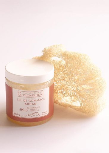 Biologische Arganolie lichaam scrubzout - verzacht de huid - bad en douche - amber en sinasappel 350g