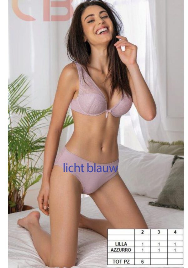Italiaanse katoenen lingerie set in AZUUR BLAUW,  M - 75B