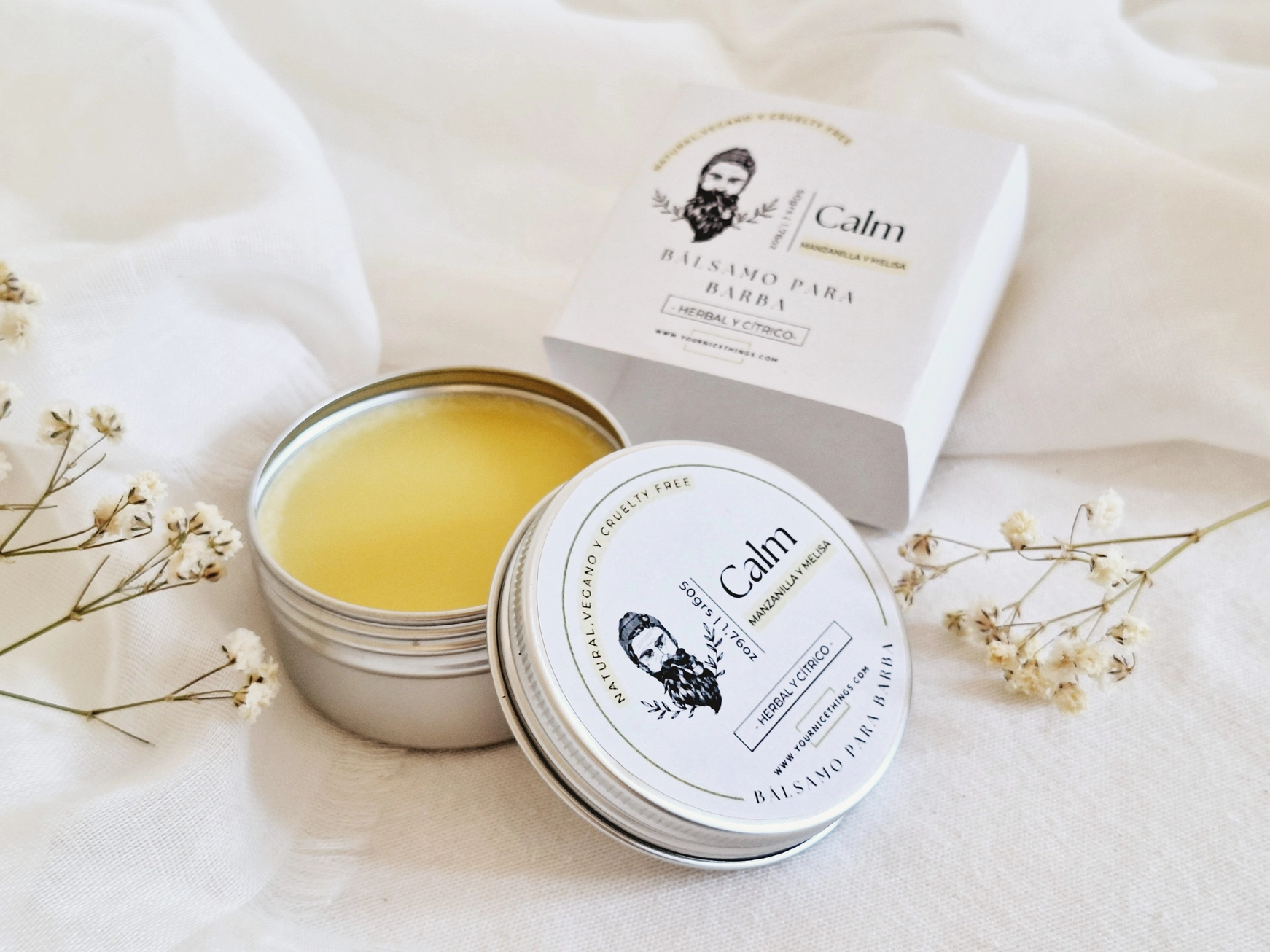 Biologische veganistische Baard balsem - CALM - kamille - huid - baard - haar - melisse - citrus 50ml