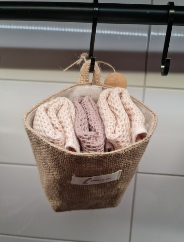 Set van 3 stuks Biologische katoenen gezicht zachte wafel doeken in een mini beauty sisal mandje 4st