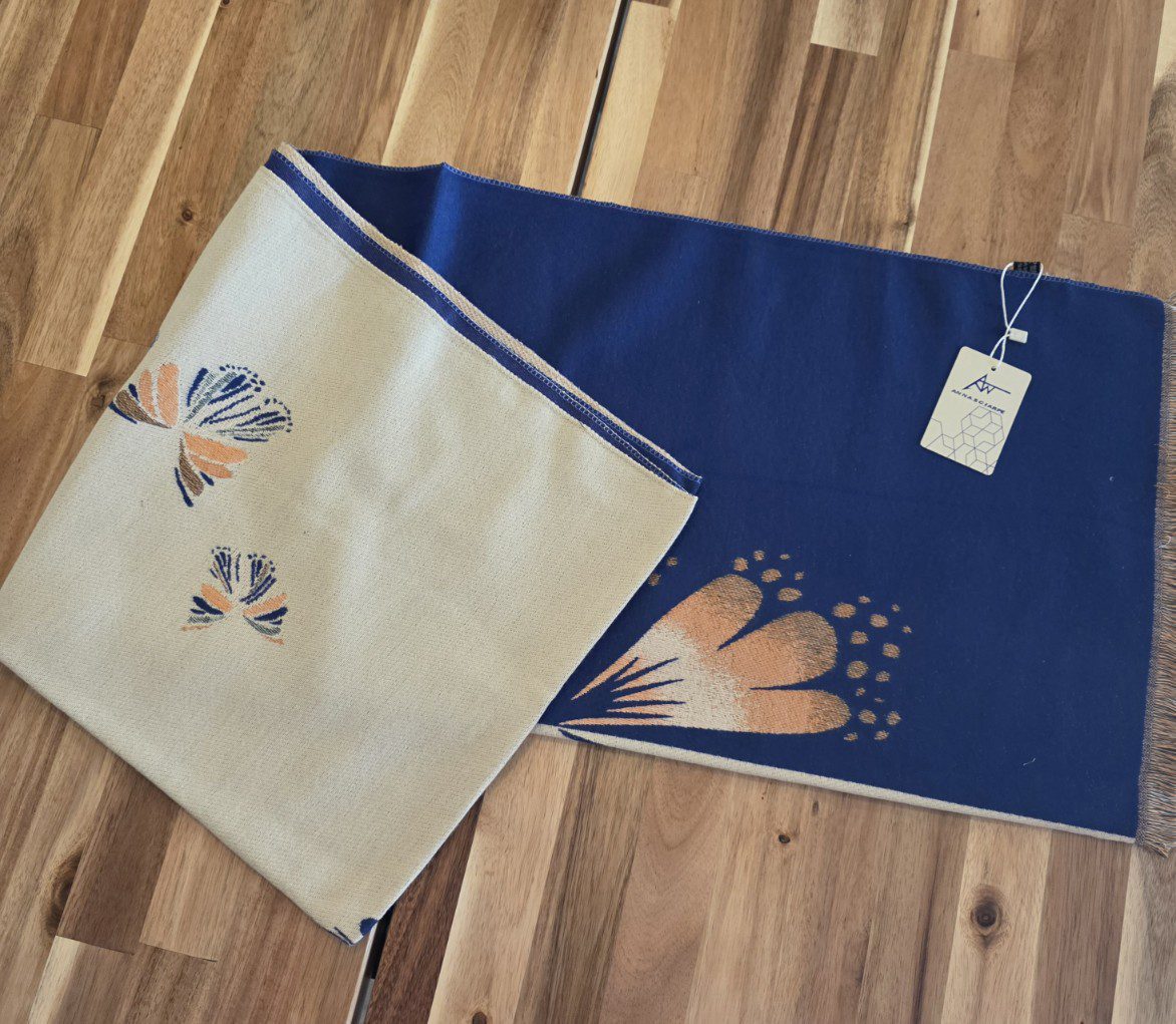 Heerlijk warme sjaal BLAUW-BEIGE herfst - winter - wol en viscose - warme scarf 1st