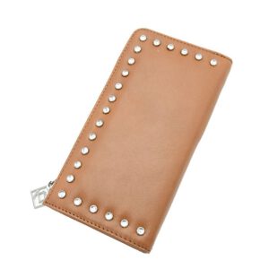 Lederen Portemonnee dames Met Rits, diamantjes, BEIGE kleur