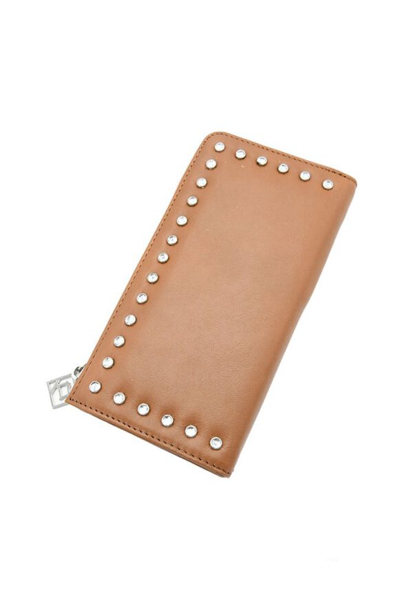 Lederen Portemonnee dames Met Rits, diamantjes, BEIGE kleur