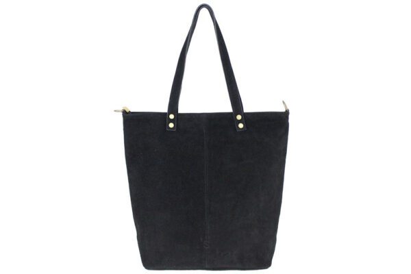 Suède vrouwen schouder tas met zakken in ZWART, shopper dames tas