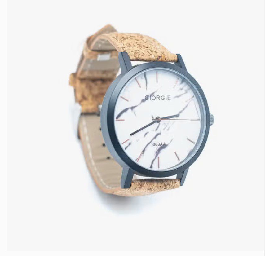 Ecologische Horloge met puur kurk band en marmer look kast - unisex - milieuvriendelijk -  WA-222