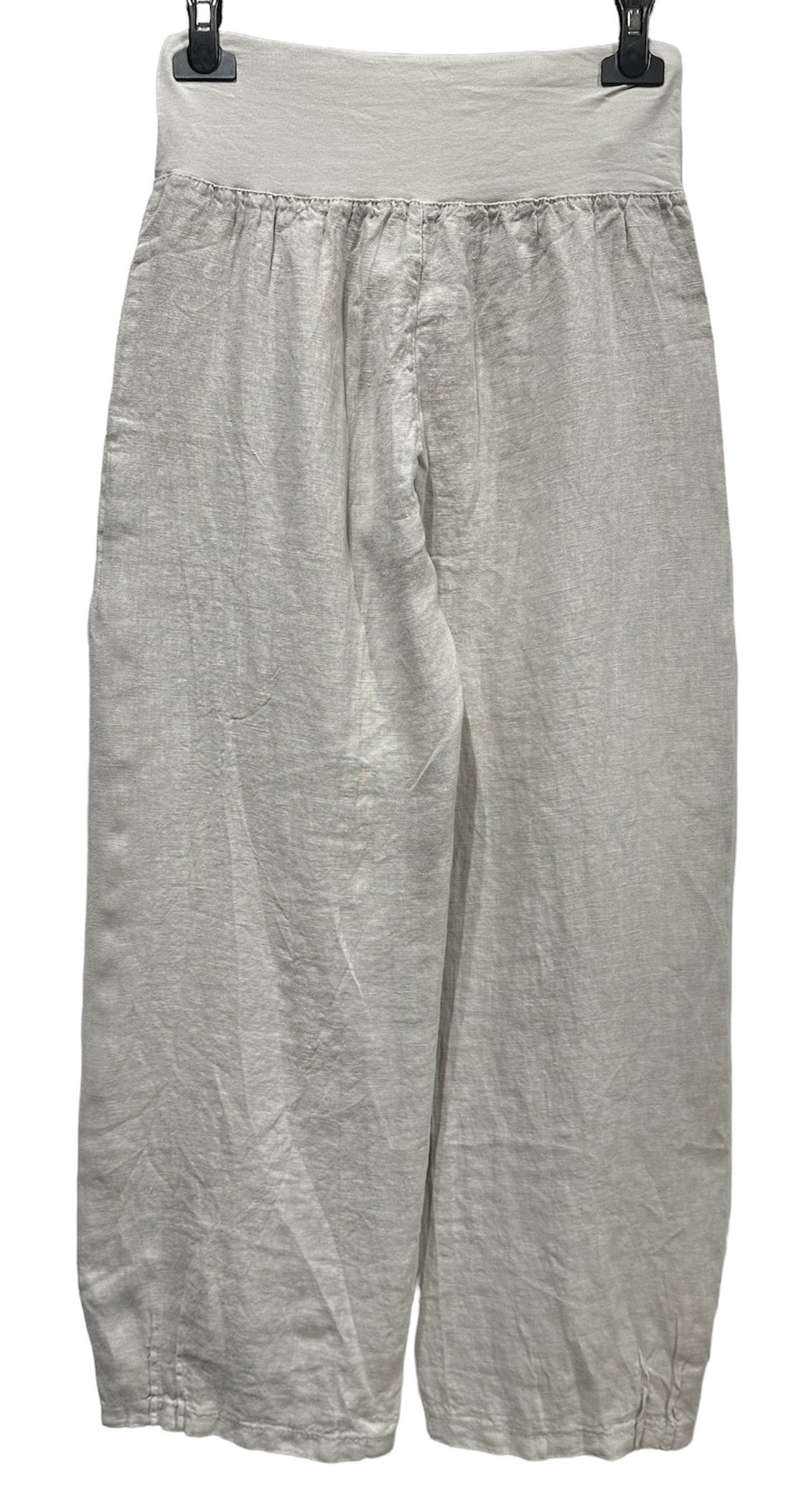 Linnen broek met brede elastische talie - steekzakjes - rechte pijpen - kleur BEIGE - maat 40/42 - Afbeelding 4