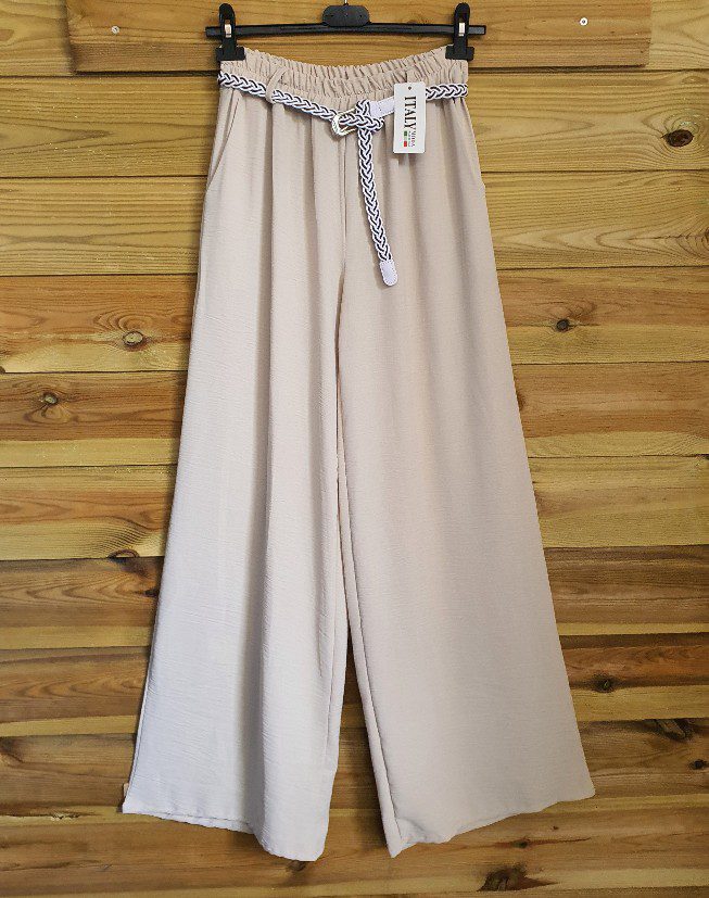 Elegante broek met ceintuur en zijzakken, zware satijnachtig stof kleur BEIGE maat 38/40