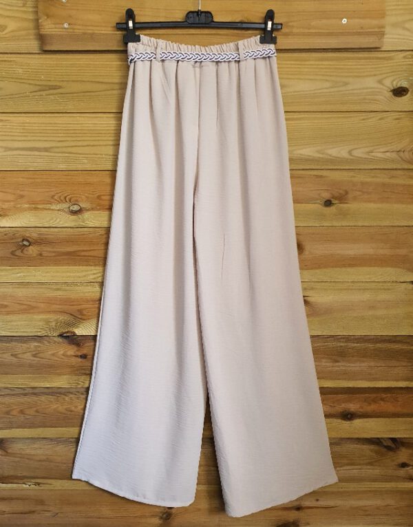 Elegante broek met ceintuur en zijzakken, zware satijnachtig stof kleur BEIGE maat 38/40 - Afbeelding 5