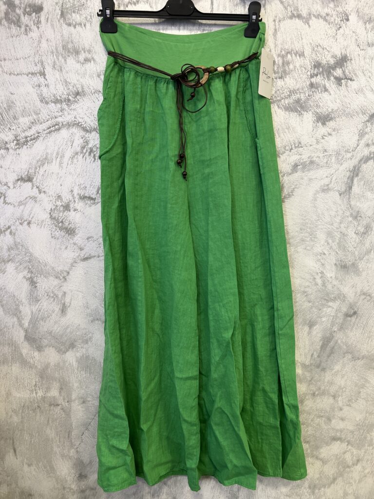 Linnen lange broek met ceintuur en zijzakken GROEN, Maat M/L