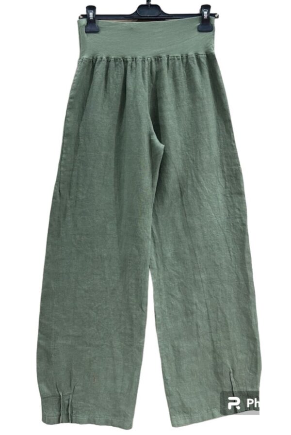 Linnen broek met brede elastische talie - steekzakjes - rechte pijpen - kleur MILITAIR GROEN - maat 40/42 - Afbeelding 5