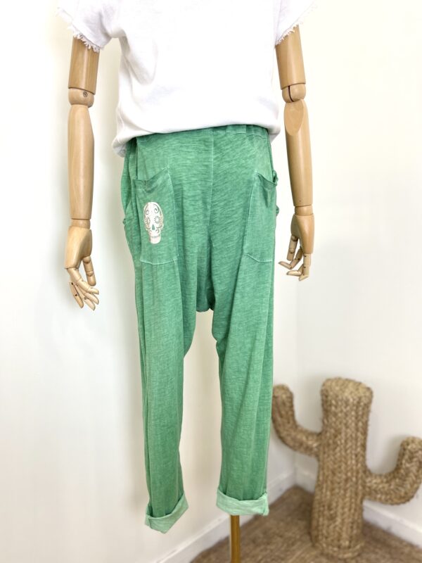 Katoenen baggy broek - hammam model - lage kruis - met handige zakken kleur GROEN - maat 42 - Afbeelding 2