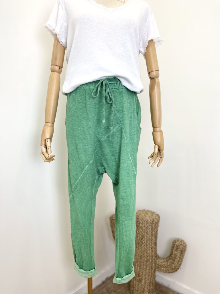 Katoenen baggy broek - hammam model - lage kruis - met handige zakken kleur GROEN - maat 42